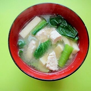 高野豆腐と鶏ひき肉小松菜の味噌汁